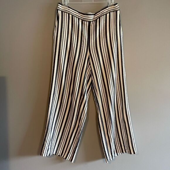 LOFT Striped Gold Metallic/Blue/Cream Pull On Pant | SZ S - Picture 4 of 12